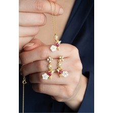 Silvano Jewelry 925 Ayar Gümüş Sedefli Arı Kuşu Kolye Küpe Seti