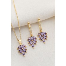 Silvano Jewelry 925 Ayar Gümüş Yaprak Model Küpe Kolye Takı Seti