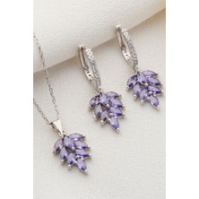 Silvano Jewelry 925 Ayar Gümüş Yaprak Model Küpe Kolye Takı Seti