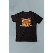 Kendim Seçtim Cat Sushi Japanese Vintage Sokak Baskılı Siyah T-Shirt Çocuk Tişört