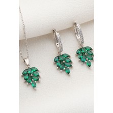 Silvano Jewelry 925 Ayar Gümüş Zümrüt Yeşili Kolye Küpe Takı Seti El İşçiliği ile Şık Tasarım