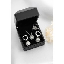 Silvano Jewelry 925 Ayar Gümüş Lotus Çiçeği Takı (Kolye-Küpe-Yüzük)Seti
