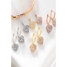Silvano Jewelry 925 Ayar Gümüş Baget Taşlı Kalpli Kolye-Küpe Seti