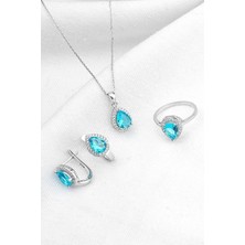 Silvano Jewelry 925 Ayar Gümüş Mavi Taşlı Damla Takı Seti