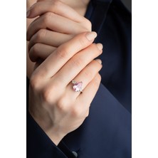 Silvano Jewelry 925 Ayar Gümüş Pembe Damla Taşlı Yüzük