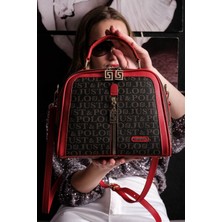 Just Polo Kadın Kırmızı 4 Bölmeli Ayarlanabilir Uzun Askılı El ve Omuz Çantası JPM2057 Kırmızı Kahve