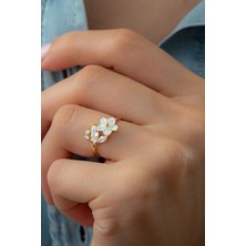 Silvano Jewelry 925 Ayar Gümüş Gold Sedefli Çiçek Yüzük