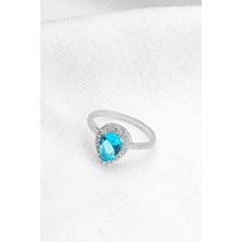 Silvano Jewelry 925 Ayar Gümüş Mavi Taşlı Damla Yüzük