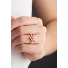 Silvano Jewelry 925 Ayar Gümüş Işıklı Kutuda Ayarlanabilir Pembe Taşlı Lotus Yüzük