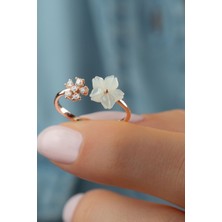 Silvano Jewelry 925 Ayar Gümüş Rose Taşlı Yonca Sedef Yüzük
