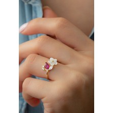 Silvano Jewelry 925 Ayar Gold Gümüş Sedefli Çiçek Yüzük