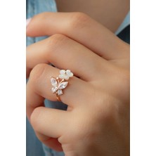 Silvano Jewelry 925 Ayar Rose Gümüş Kelebek Sedefli Yüzük