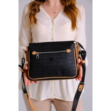 Just Polo Kadın Gofraj Baskılı Vegan Çapraz Omuz Çantası JP-4013-00 Siyah Taba Camel