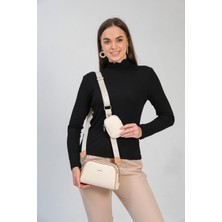Just Polo Kadın Krem Cüzdanlı Omuz ve Postacı Çantası JPM4009 Krem Taba Camel Pudra