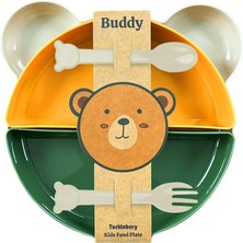 Buddy Mama Tabağı Seti, 1 Ayıcık Tabak 4 Kase Çatal-Kaşık, Bebek ve Çocuklar Için Yemek Takımı, Bpa Içermez, Bej Sarı Yeşil