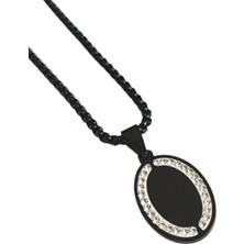 Hg.Aksesuar Unisex Zirkon Taşlı Plaka Çelik Kolye Ucu