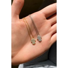 Glamie Jewelry 925 Ayar Gold Kaplamalı Fatma Ana Eli Gümüş Kolye