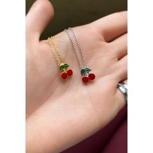 Glamie Jewelry 925 Ayar Rodyum Kaplamalı Kırmızı Mineli Kiraz Gümüş Kolye