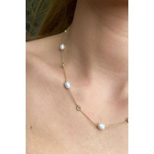 Glamie Jewelry 925 Ayar Gold Kaplamalı Incili Gümüş Kolye