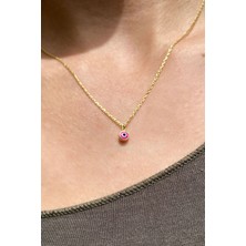 Glamie Jewelry 925 Ayar Gold Kaplamalı Pembe Mineli Minimal Göz Gümüş Kolye