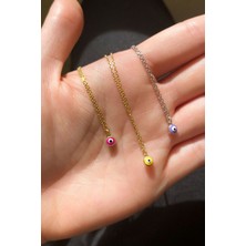 Glamie Jewelry 925 Ayar Gold Kaplamalı Pembe Mineli Minimal Göz Gümüş Kolye