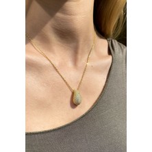 Glamie Jewelry 925 Ayar Gold Kaplamalı Beyaz Taşlı Orta Boy Damla Gümüş Kolye