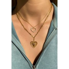 Glamie Jewelry 925 Ayar Gold Kaplamalı Beyaz Taşlı Kalp Gümüş Kolye