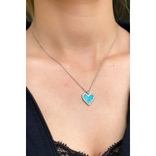 Glamie Jewelry 925 Ayar Rodyum Kaplamalı Mavi Mineli Kalp Gümüş Kolye