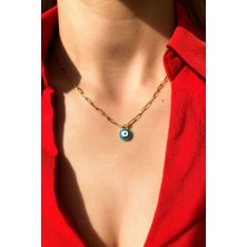 Glamie Jewelry 925 Ayar Gold Kaplamalı Turkuaz Mineli Nazar Göz Gümüş Kolye