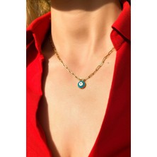 Glamie Jewelry 925 Ayar Gold Kaplamalı Turkuaz Mineli Nazar Göz Gümüş Kolye