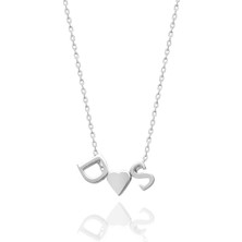 Glamie Jewelry 925 Ayar Rodyum Kaplamalı Kalpli Kişiye Özel 2 Harfli Gümüş Kolye