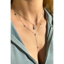 Glamie Jewelry 925 Ayar Gold Kaplamalı Beyaz Baget Taşlı Zarif Gümüş Kolye