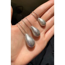 Glamie Jewelry 925 Ayar Rodyum Kaplamalı Mat Kucuk Damla Gümüş Kolye