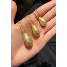 Glamie Jewelry 925 Ayar Gold Kaplamalı Mat  Orta Damla Gümüş Kolye