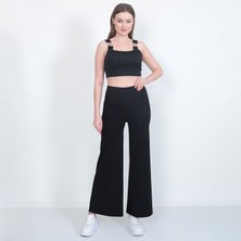Ways Kadın Siyah Fitilli Bol Paça Pantolon Tayt