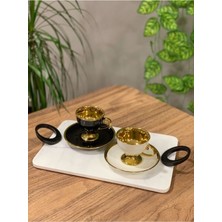 Gemboss Doğal Mermer Tepsi Siyah Kulplu 30X20 cm