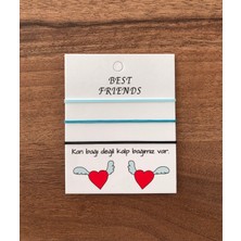 Sokak Kedisi Tasarım Üçlü Best Friends Basic Ip Bileklik (Mavi Turkuaz-Siyah)