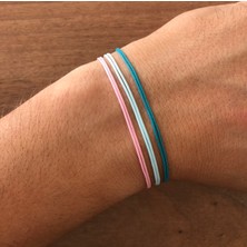 Sokak Kedisi Tasarım Üçlü Best Friends Basic Ip Bileklik (Pembe-Mavi-Turkuaz)