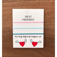 Sokak Kedisi Tasarım Üçlü Best Friends Basic Ip Bileklik (Pembe-Mavi-Turkuaz)