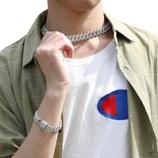 Hg.Aksesuar Erkek Zirkon Taşlı Kolye Bileklik Çelik Set