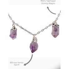 Tesbih Atölyesi Sertifikalı Üçlü Model Ham Işlenmemiş Ametist Taşı Kolye
