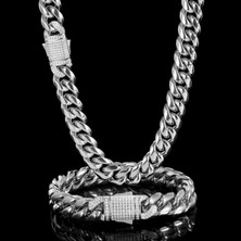 Hg.Aksesuar Erkek Zirkon Taşlı Kolye Bileklik Çelik Set