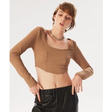 Twist Uzun Kollu Crop T-Shırt