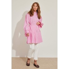 Hooop Store Pilise Detaylı Pembe Gömlek