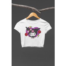 Fuddy Moda Sevimli Kuromi Baskılı Kız Çocuk Crop Top, Kuromi Baskılı Çocuk Crop Bluz