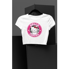 Fuddy Moda Hello Coffee Baskılı Kız Çocuk Crop Top, Hello Kitty Baskılı Çocuk Crop Bluz