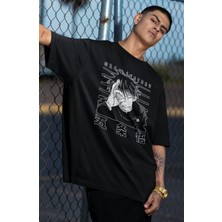 Fuddy Moda Oversize Gogo Satoru Yazılı Manga Baskılı T-Shirt, Unisex Anime Baskılı Tişört