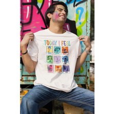 Fuddy Moda Unisex Inside Out Today I Feel Baskılı T-Shirt, Oversize Ters Yüz Baskılı Tişört