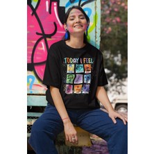 Fuddy Moda Unisex Inside Out Today I Feel Baskılı T-Shirt, Oversize Ters Yüz Baskılı Tişört