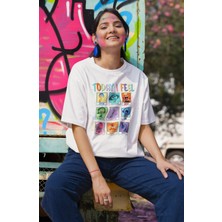 Fuddy Moda Unisex Inside Out Today I Feel Baskılı T-Shirt, Oversize Ters Yüz Baskılı Tişört